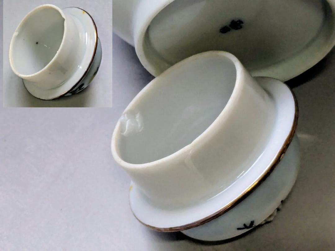 オールドニッポン ポット　花鳥図　白釉盛上　花摘み・フラワーハンドル　超細密画