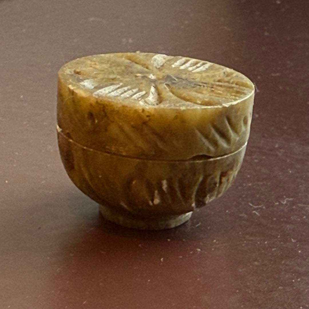 手彫 滑石製 大理石製 香合 蓋開閉式 極上 小型携帯香合 24mm高さ18mm