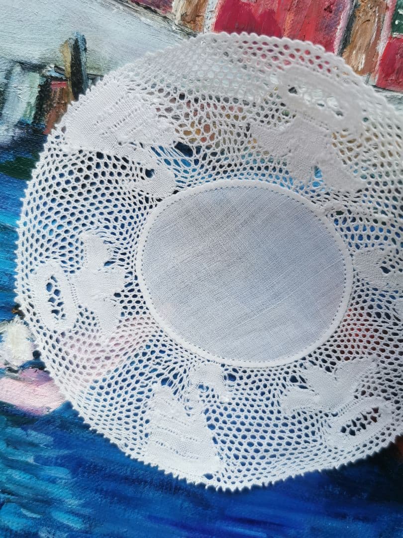 アンティークベルギー フレミッシュボビンレース コースタードイリー 白鳥と百合