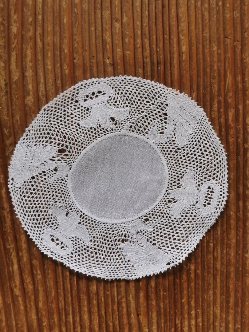 アンティークベルギー フレミッシュボビンレース コースタードイリー 白鳥と百合