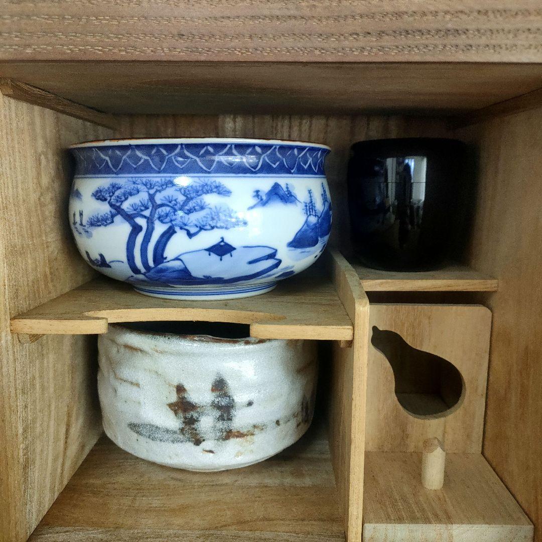 〈未使用〉茶道具　お点前セット　茶箱(桐)入り　茶碗　建水　棗　茶杓【T-9】