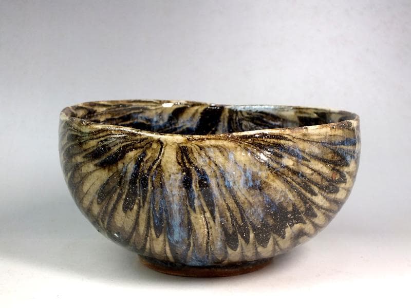 ☆ 上田恒次 作 練上鶉文 茶碗 共箱 上手です!! B3