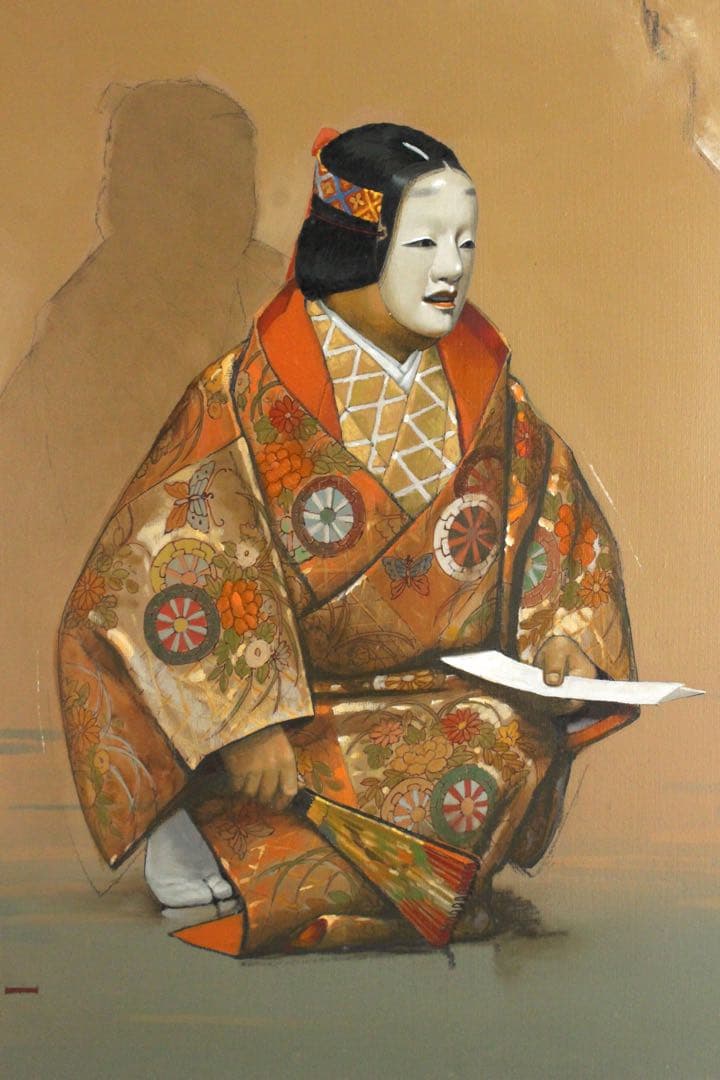 No4830額装　能秀樹「都の春」　油彩画　F10 直筆サイン　裏書有　送料無料