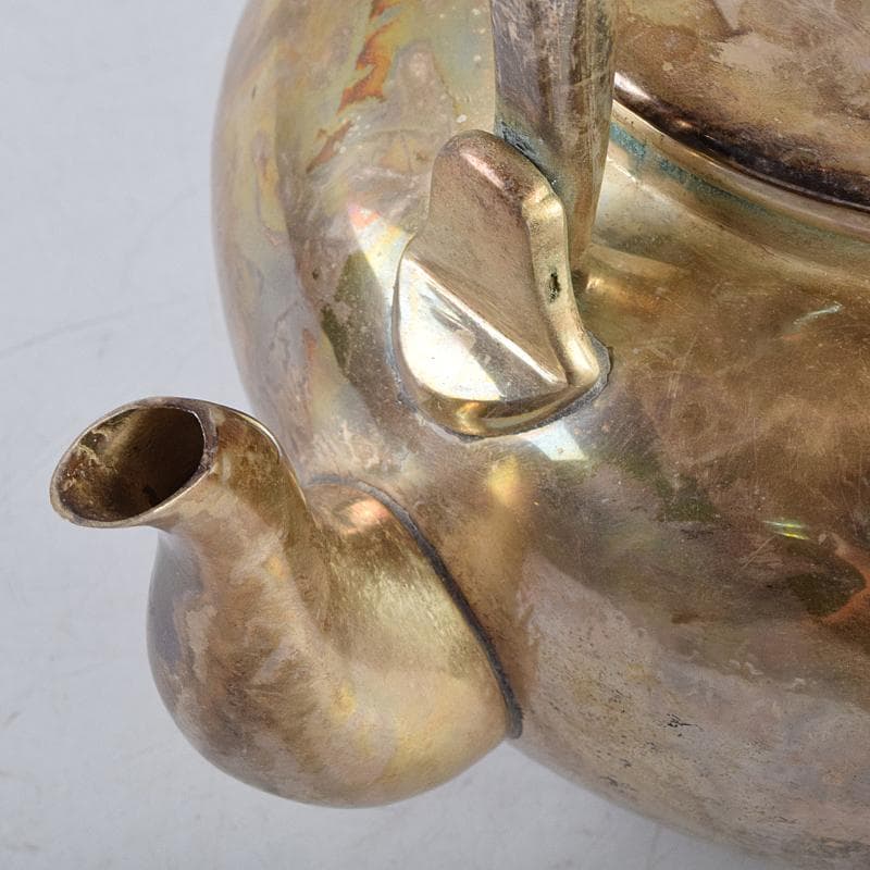 煎茶道具　いぶし銀　銀流　湯沸　約424g　時代箱付　M　R9460