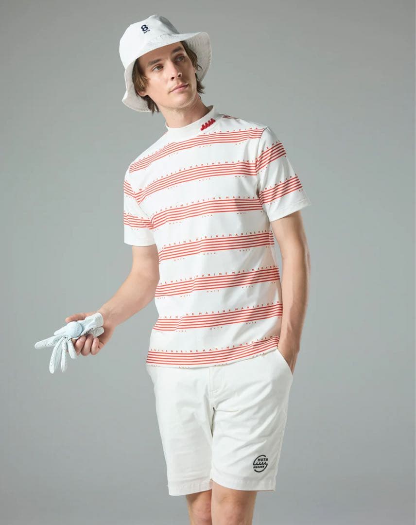 muta ストライプポロシャツ ホワイト/レッド