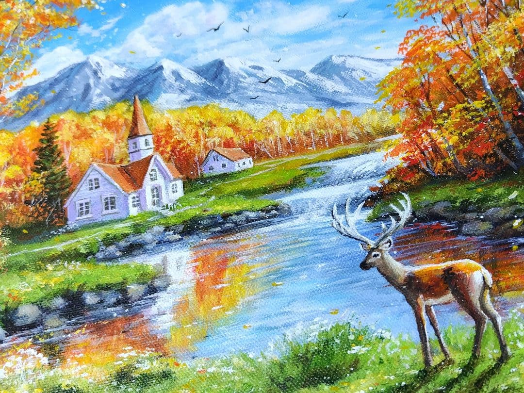 そ*る様 【秋の訪れ】アクリル画 F3 風景画 絵画