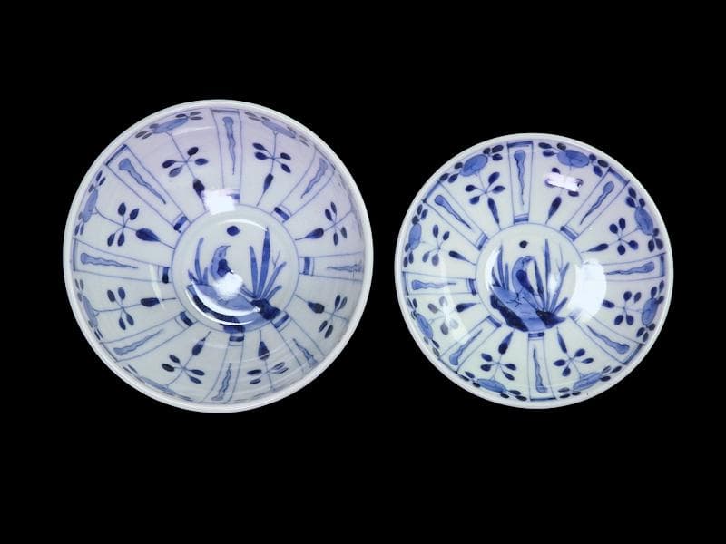 古伊万里　染付　芙蓉手　花鳥紋の図　大振蓋茶碗　F319AS-CXz