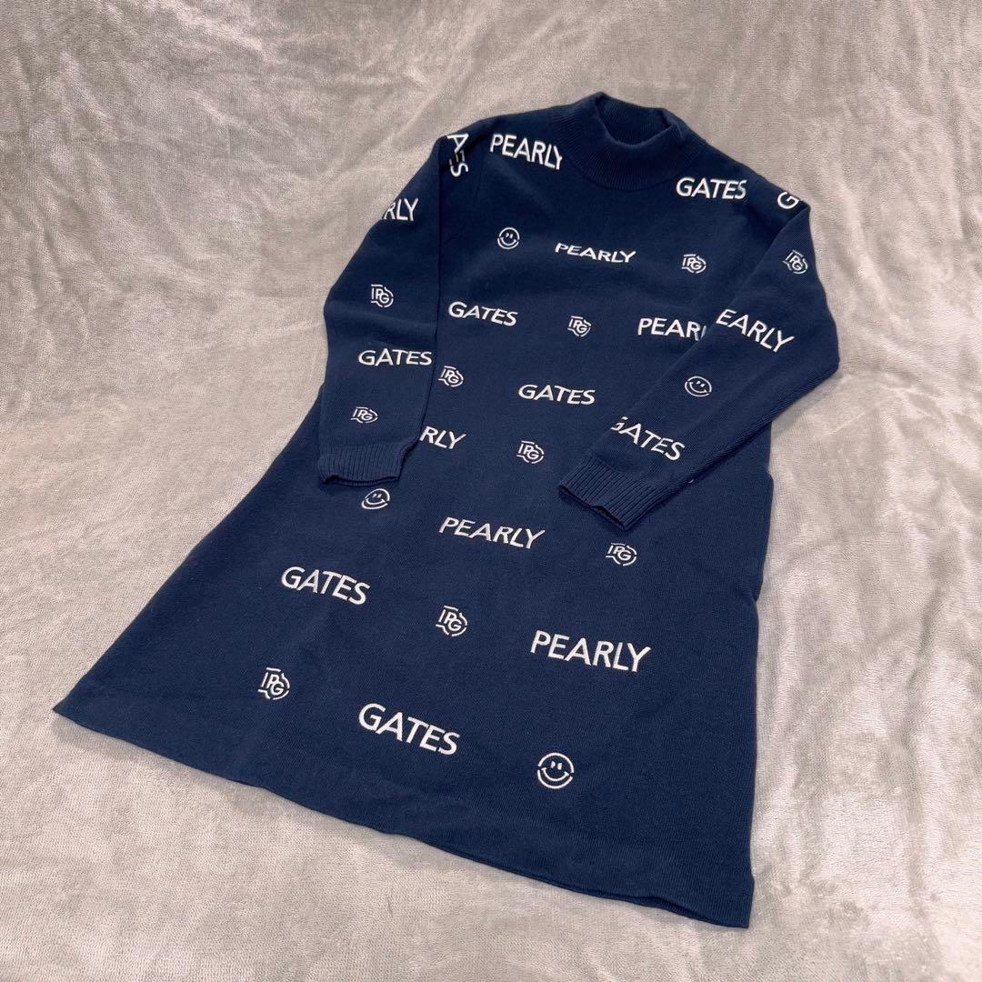 パーリーゲイツ モックネック ニットワンピース 刺繍 ネイビー 0 レディース