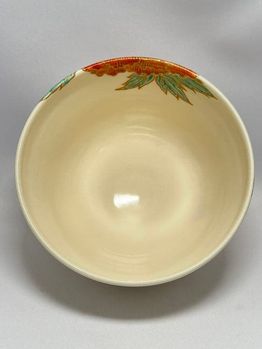 茜窯　岡田華渓　四季草花絵　茶碗　鵬雲斉大宗匠箱書付　無傷　未使用品　抹茶茶碗
