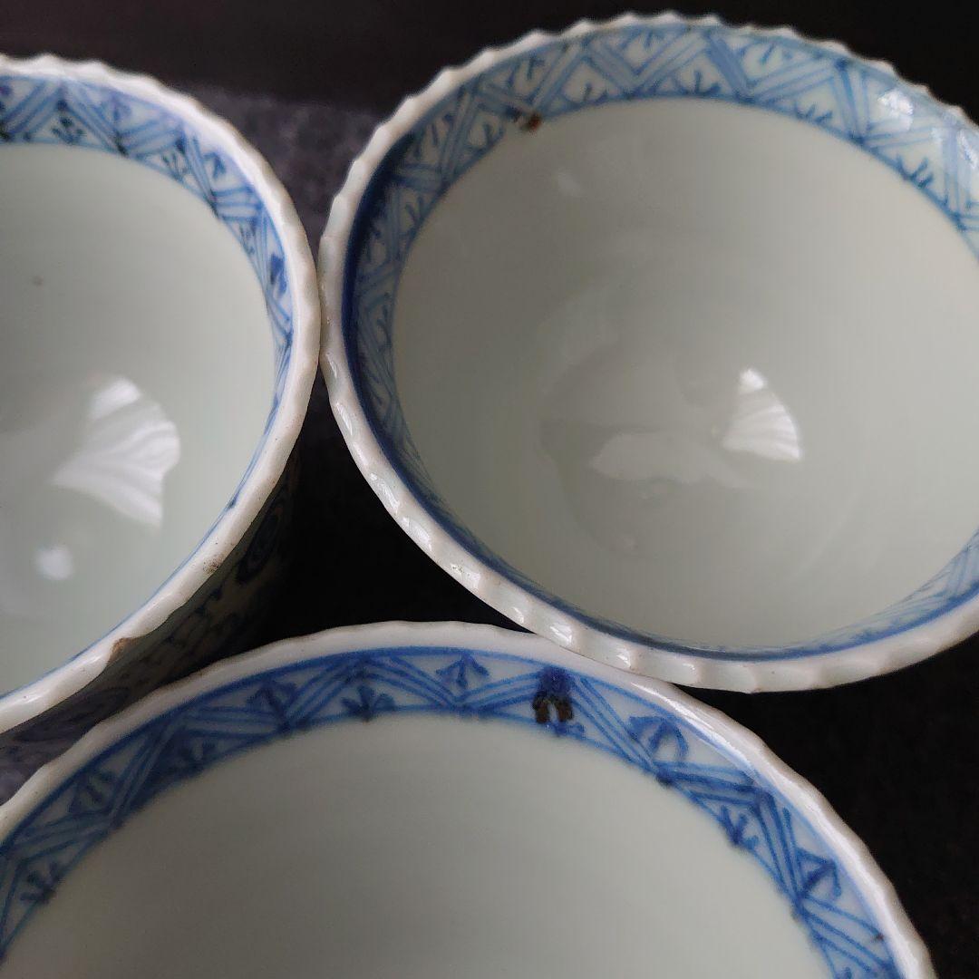 伊万里 古伊万里 肥前吉田焼 蕎麦猪口 小鉢 渦巻文 三客揃 江戸期 未使用