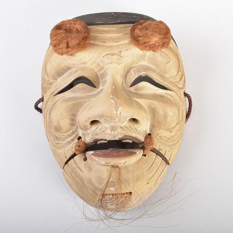 能面　能楽　雅楽　深草浄春（長澤浄春）作　木彫　翁　お面　V　R6926