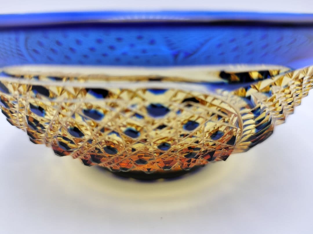 希少品☆江戸切子 小鉢 五寸皿 琥珀瑠璃（切子、江戸切子、薩摩切子）
