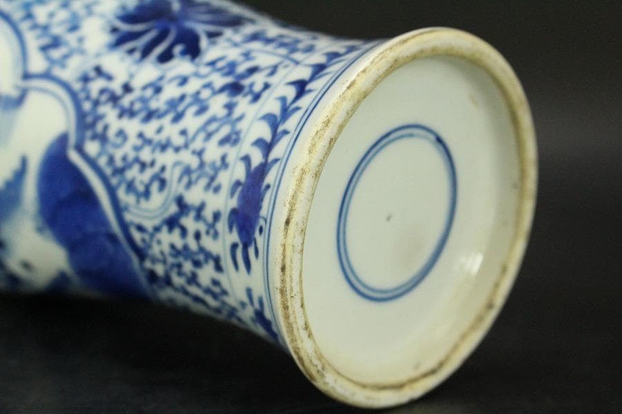 中国美術 青花 纏枝蓮花 武人紋 瓶 高25.5cm(HA374)