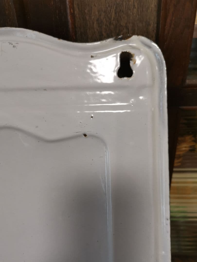 イギリス アンティークホーロー レードルラック 一松模様 ホワイト&ブルー