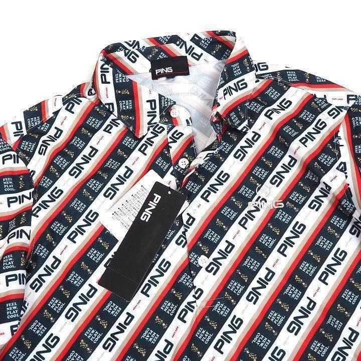 新品 ピン ゴルフ 上下セット 総柄ロゴ ポロシャツ ハーフパンツ レッド L