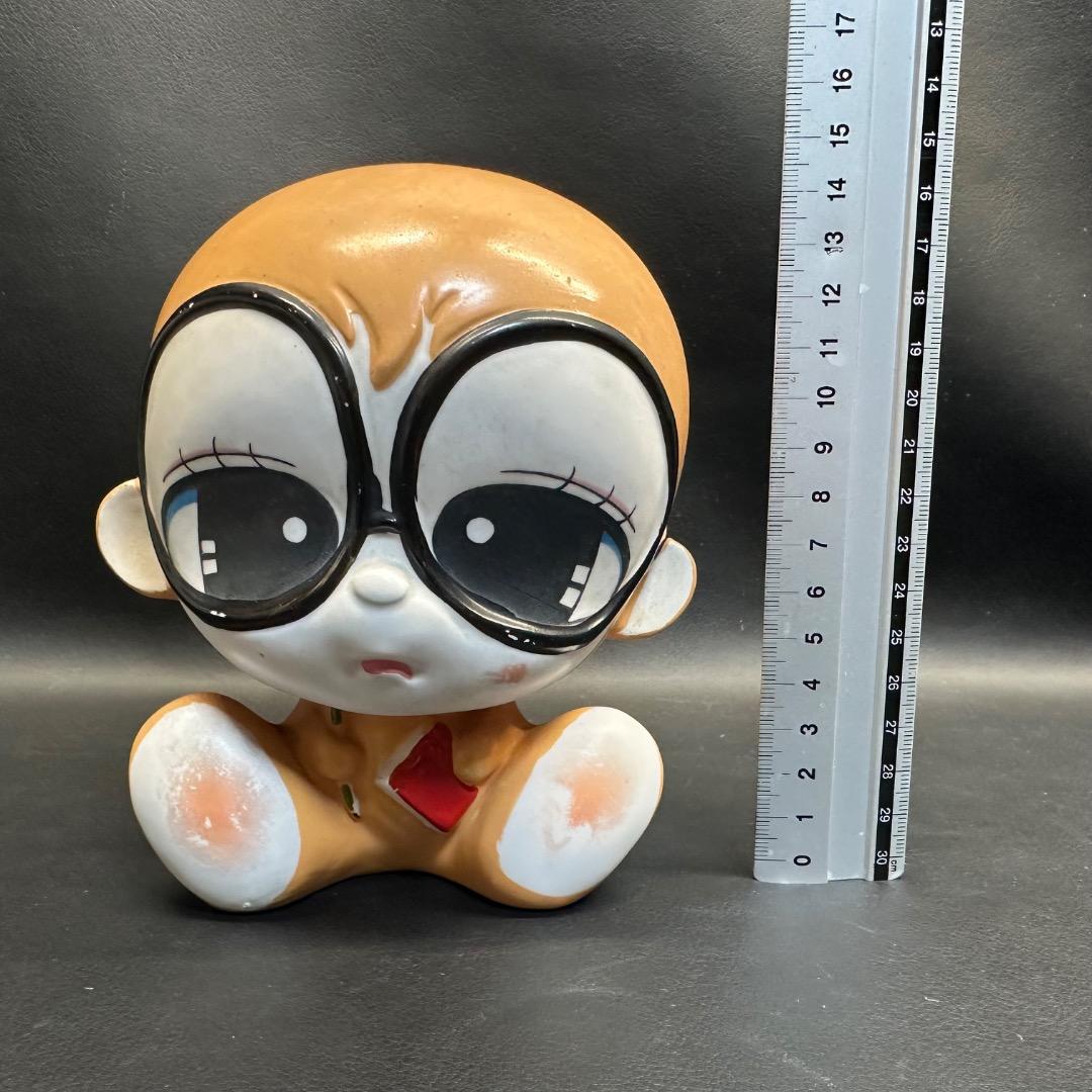 ♡Fa右1012 レトロ 陶器製 貯金箱 猿 黒縁メガネ ヴィンテージ