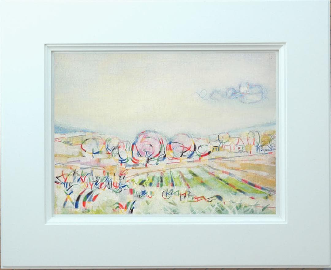 絵画 インテリア 絵 額付(銀) 油絵 F4-080311 風景 畑と木