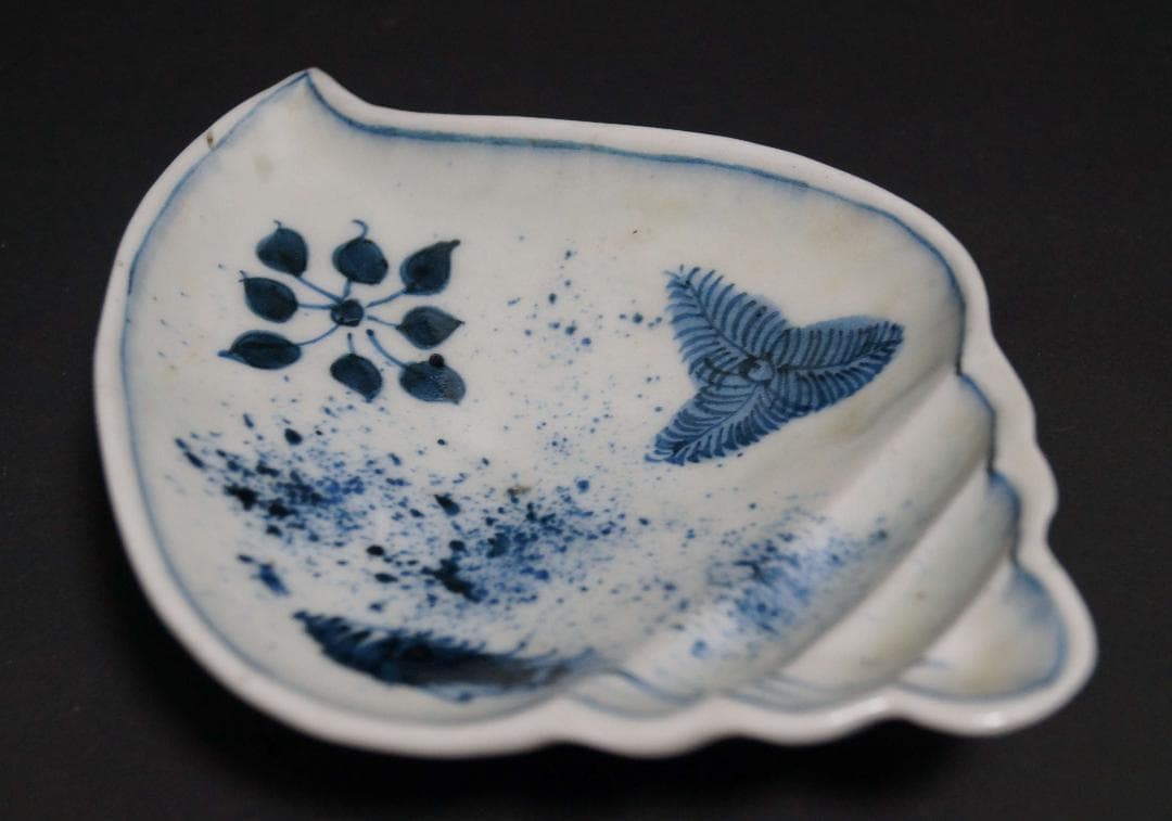 古伊万里焼 古染付 さざえ形 栄螺向付(五客)三足皿 茶事/茶道具★