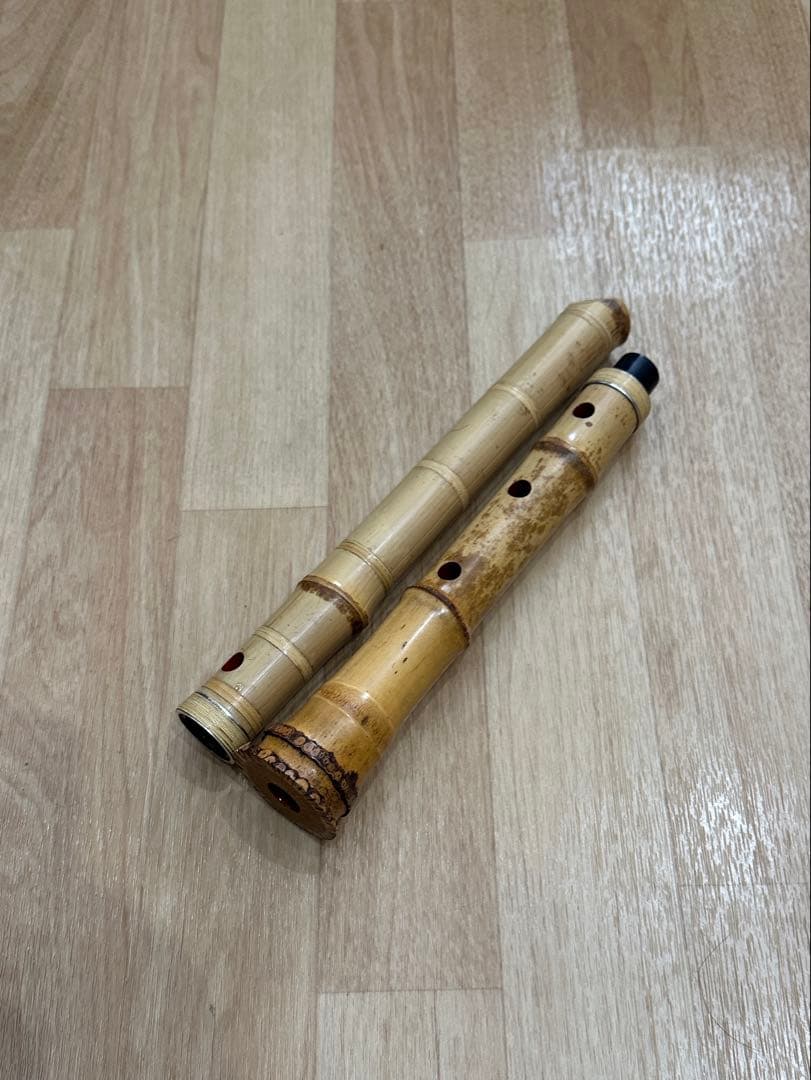 尺八　銀越銘　1尺9寸　銀巻き　銀三線
