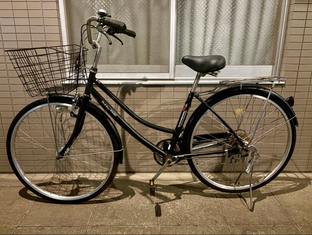 【変速付き】シティサイクル 26インチ 外装6段変速 カゴ付き ブラック