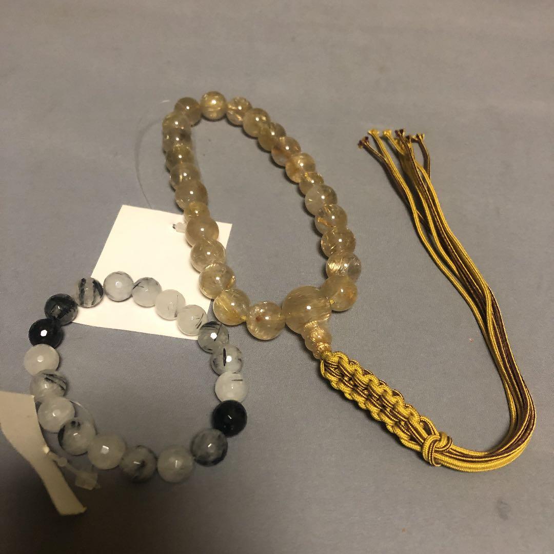ルチルクォーツ念珠　最上級品　金線水晶