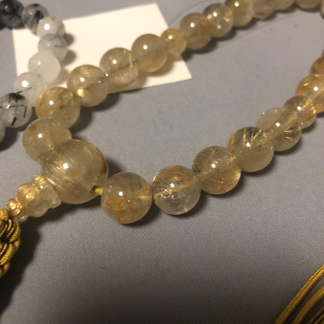 ルチルクォーツ念珠　最上級品　金線水晶