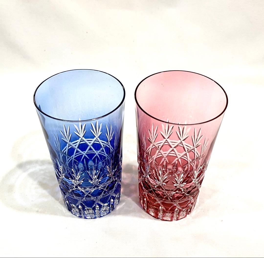 江戸切子　カガミクリスタルのレトロで重厚な　”サンクラール”　ペアタンブラー