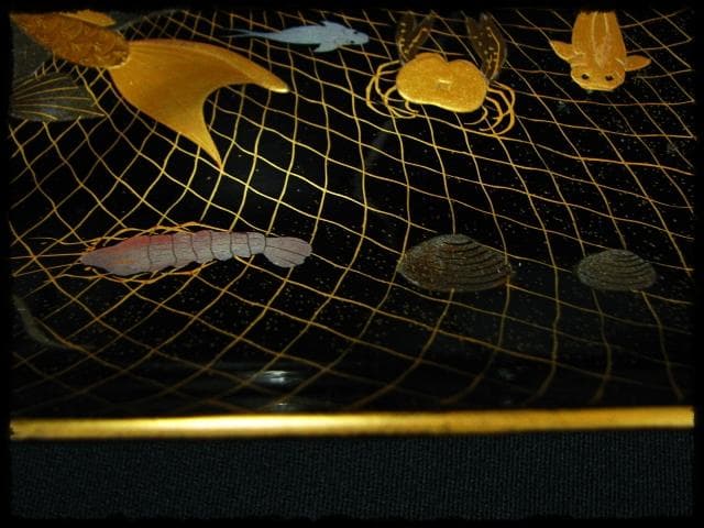 時代物 網魚蒔絵手付盆 菓子器 茶道具 c522