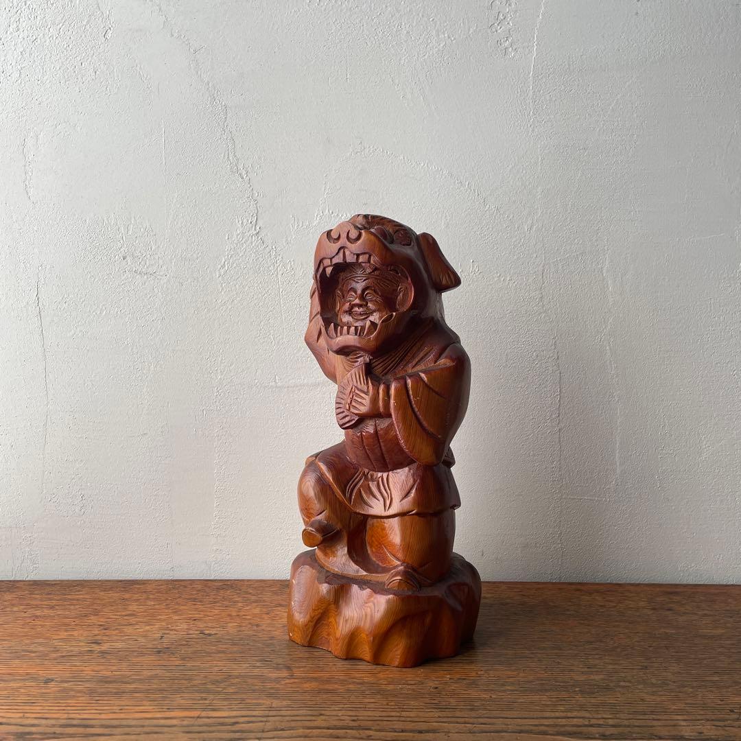 木彫り　獅子被り大黒天　獅子舞　大黒様　七福神　木製　縁起物
