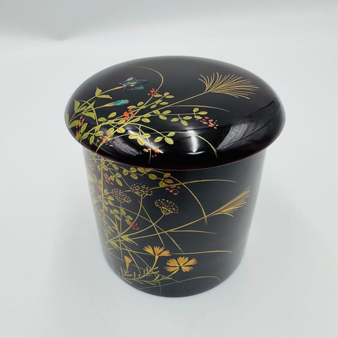 【宗景造　秋草蒔絵　金輪寿　棗　塗物　茶道具】共箱　骨董　アンティーク