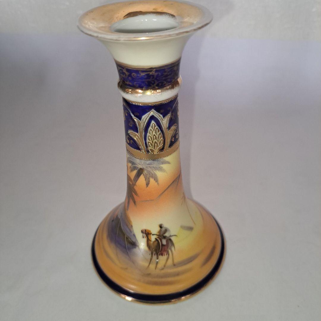 オールドノリタケ　キャンドル立て　１９３３年 　本金金彩色絵　砂漠ラクダ文