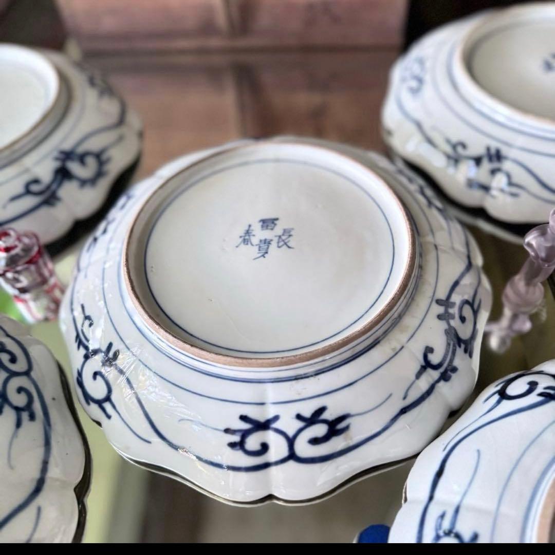 大雪特別価格‼️降誕祭GOLD伊万里錦手　帆かけ舟❌山水❌米俵富貴長春八寸皿5客