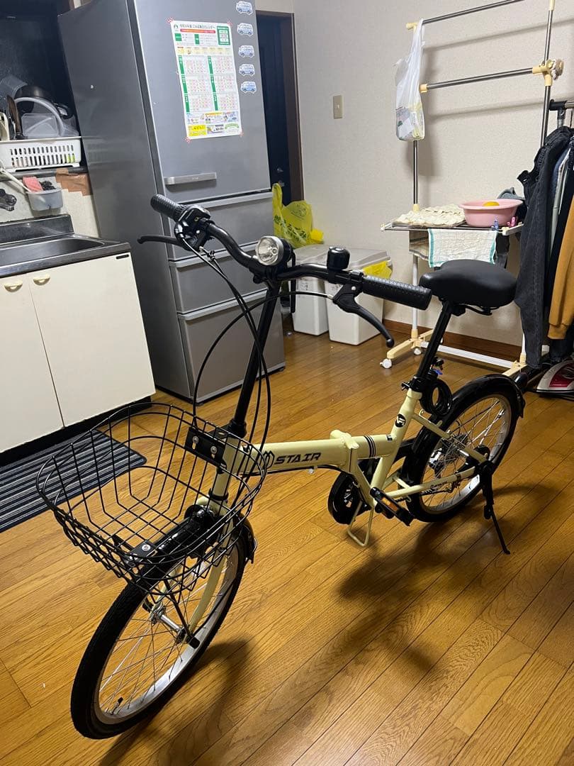 STAIR 折りたたみ自転車 クリーム色 前カゴ付き