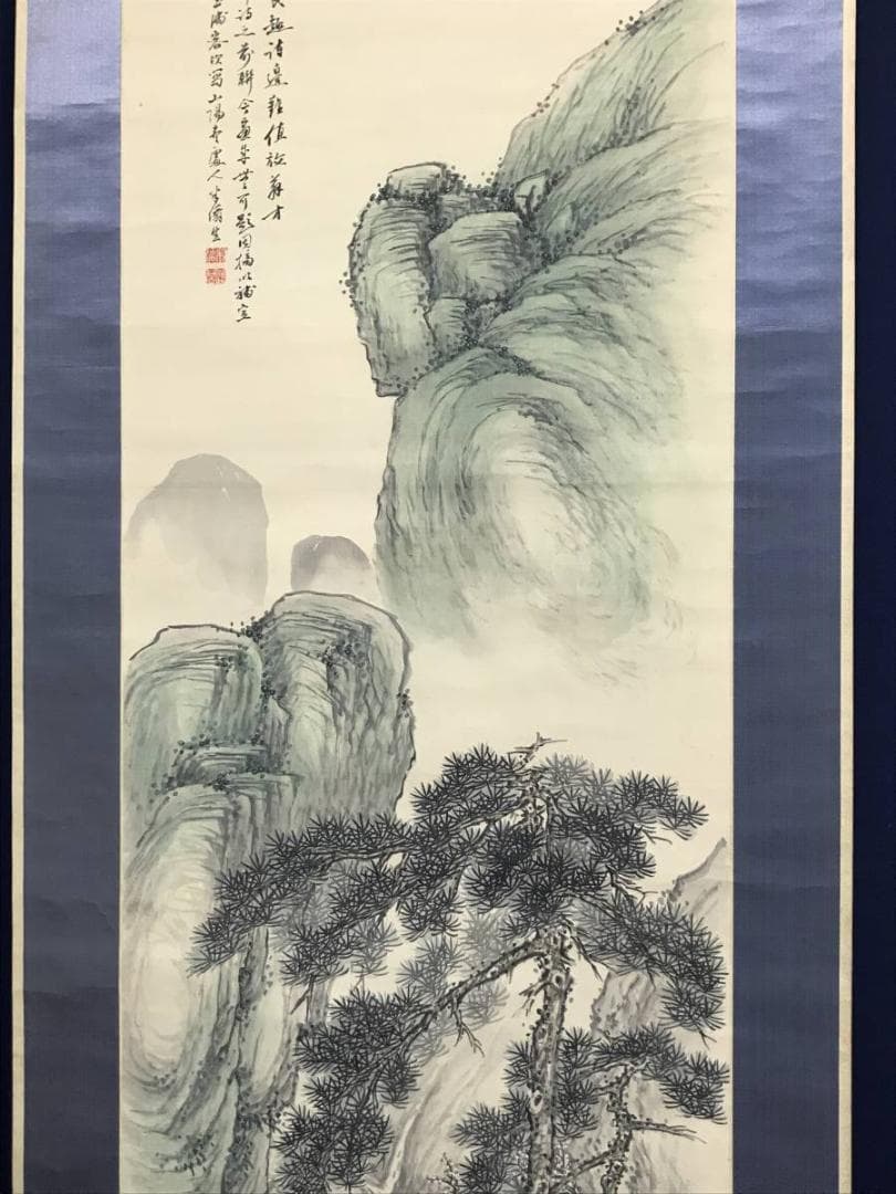 【真作】安達半僊/林和靖山水画賛/山水図/鶴図/掛軸/名家伝来/AC-690