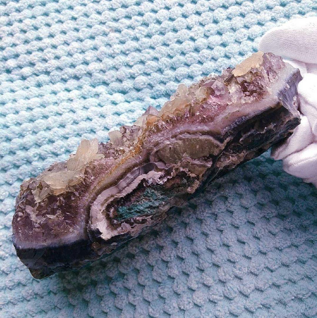 ⑭珍品! アメジスト ドッグトゥース カルサイト共生 犬牙状 原石 クラスター