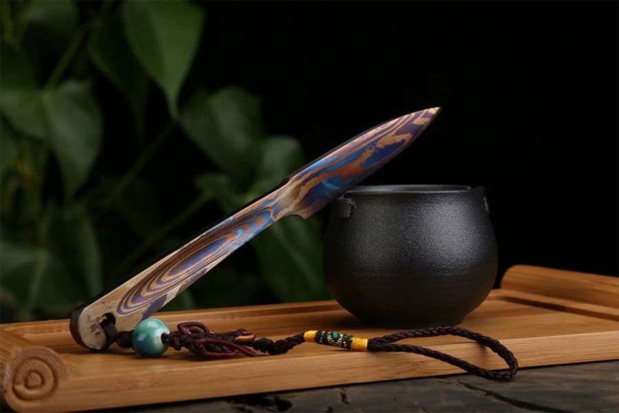 武具　刀装具  連体金茶刀   百錬模様鋼  手鍛造打 1本