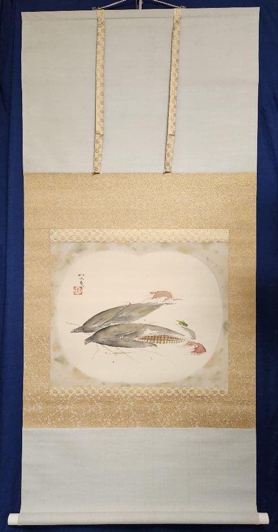 【玉蜀黍に虫図】佐野光穂 2644 掛け軸 とうもろこし　肉筆