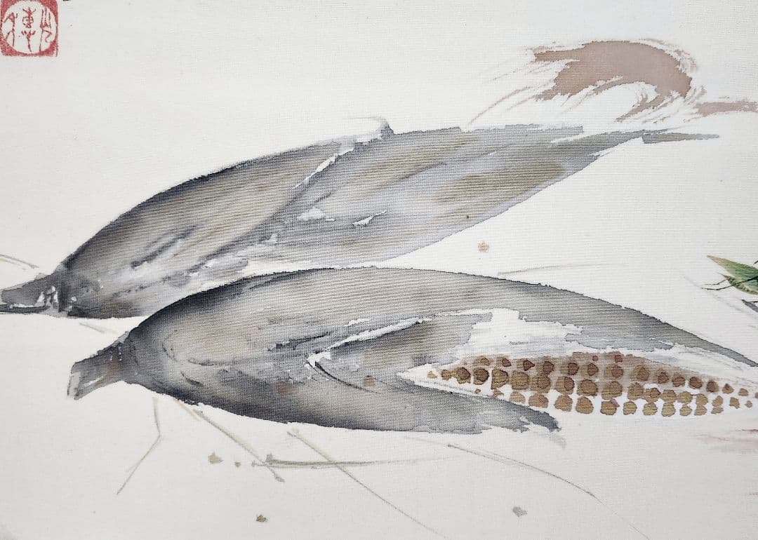 【玉蜀黍に虫図】佐野光穂 2644 掛け軸 とうもろこし　肉筆