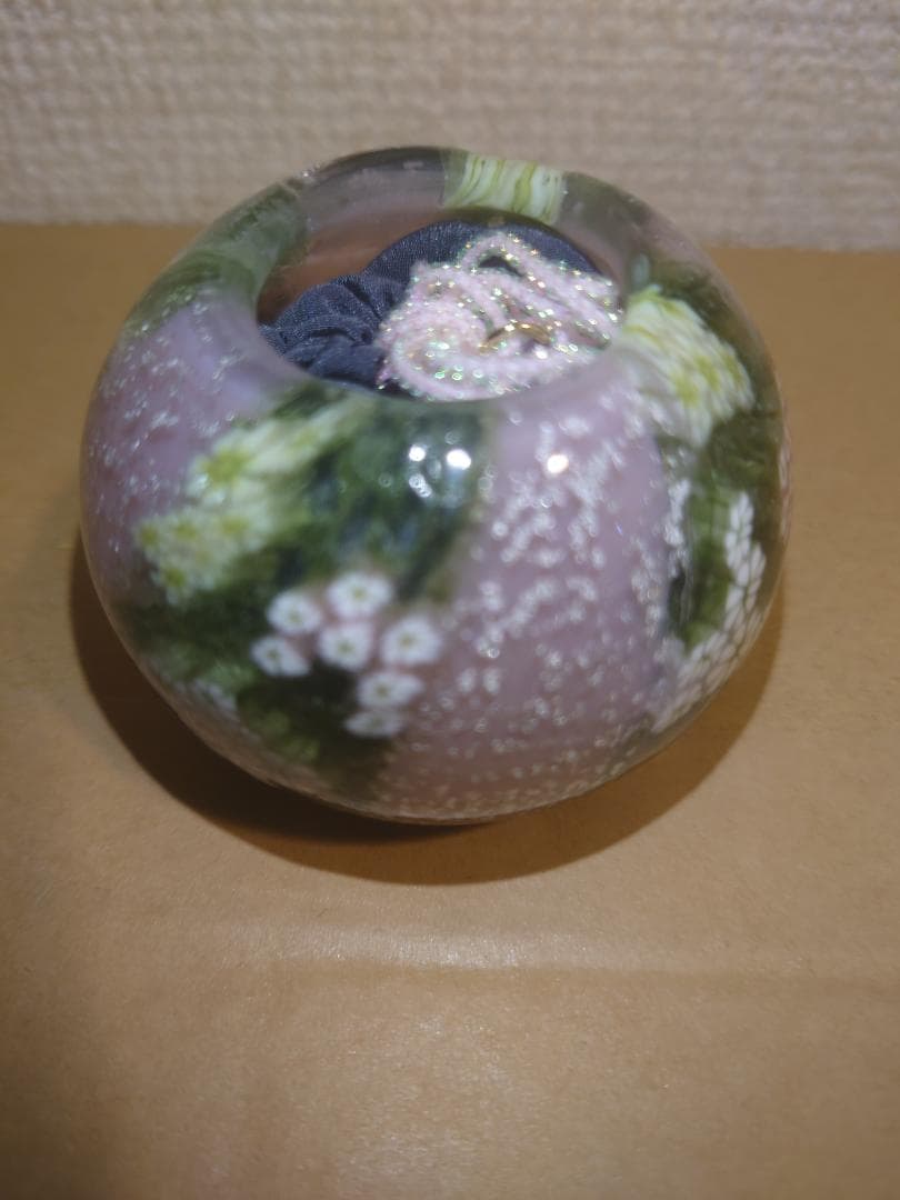 【未使用】ガラス作家　藤原奈津江作品　吹きガラス茶器「花子」共箱及び専用巾着袋付