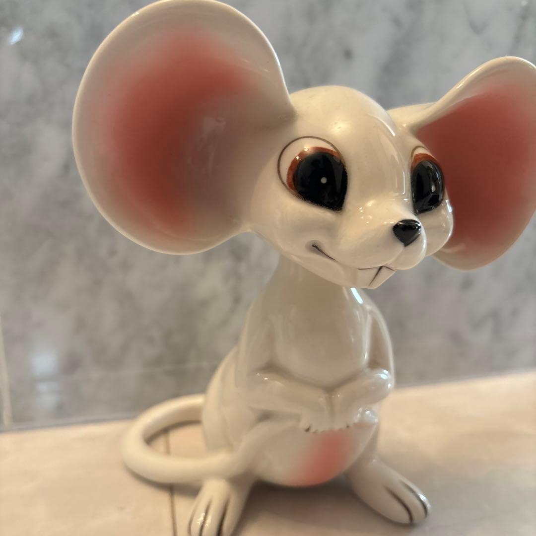 アメリカビンテージ60-70年代　大きな瞳と耳が可愛らしい首が回るネズミの陶器