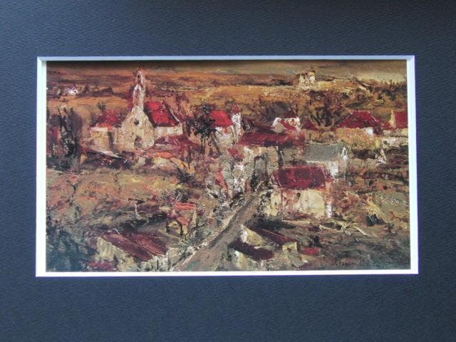 浮田克躬、「ドルドーニュの村」、希少な額装用画集より、新品高級額装付