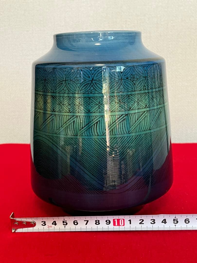 柳雨軒 三代 人間国宝 徳田八十吉（正彦銘）碧明釉 小紋壺 管理T290