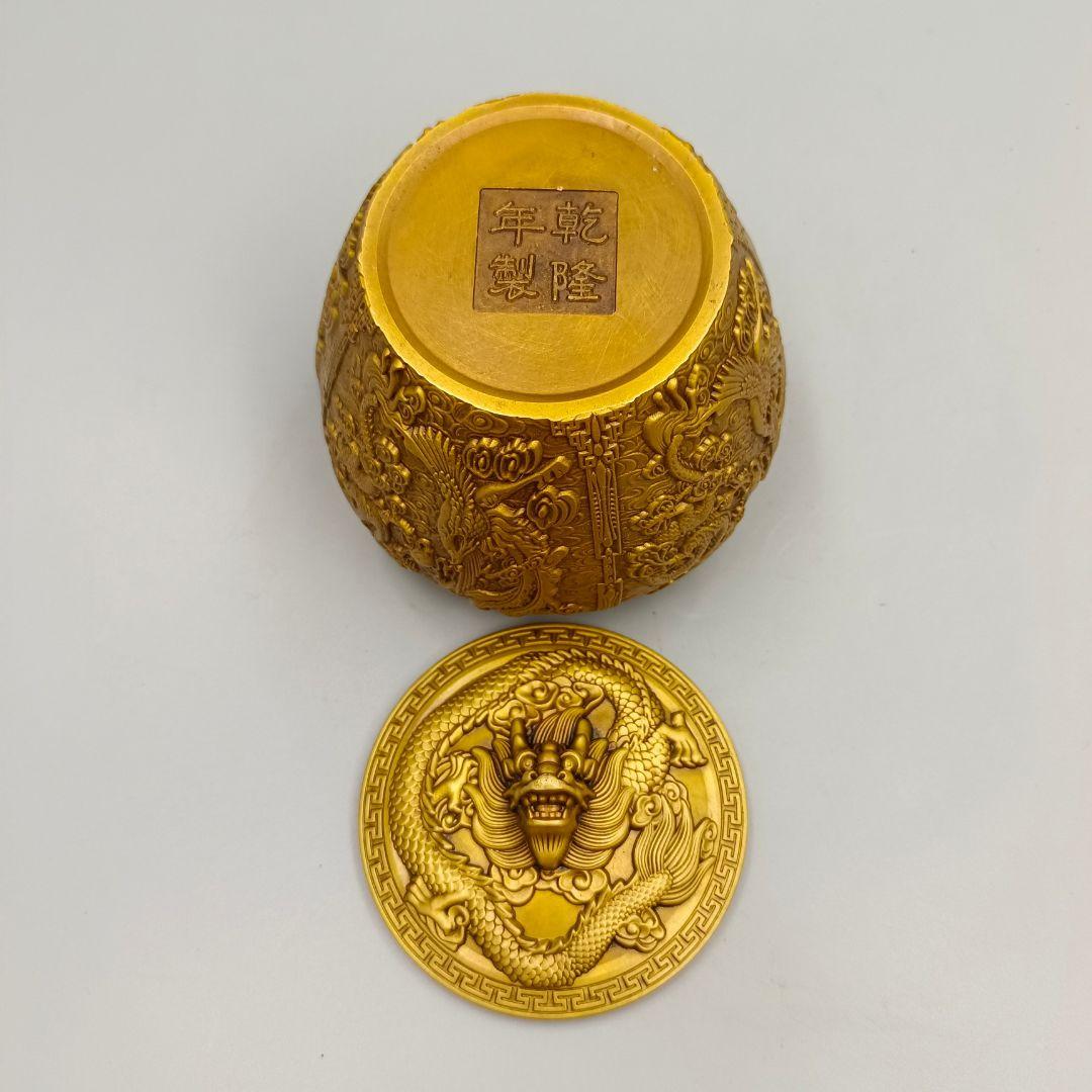 銅 細工 レリーフ龍鳳銅缶 茶缶 貯蔵缶 装飾品 工芸品 置物