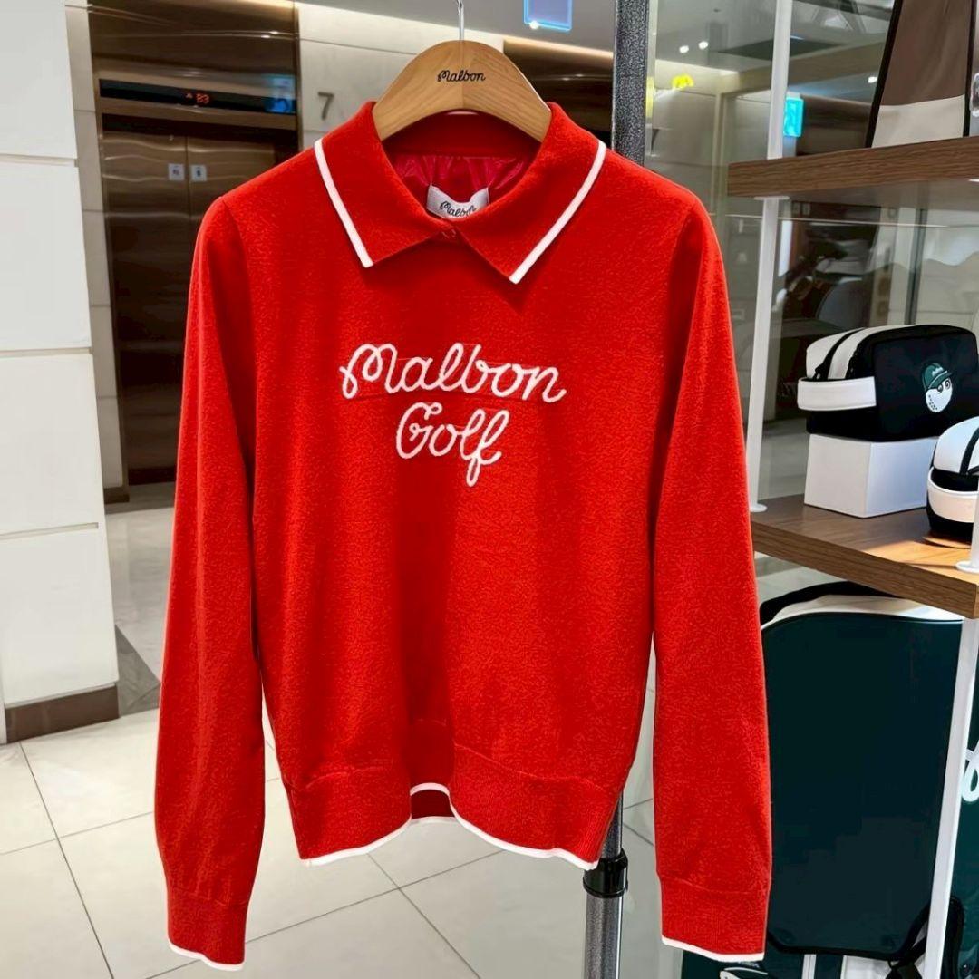 新品　マルボン　malbon　ゴルフ　裏地付ニット　レッド　M　レディース