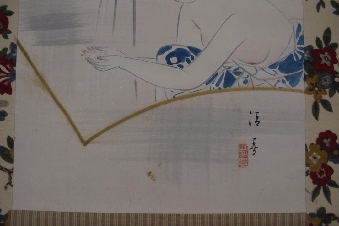 清春/美人画/美人行水図/掛軸☆宝船☆Z-416