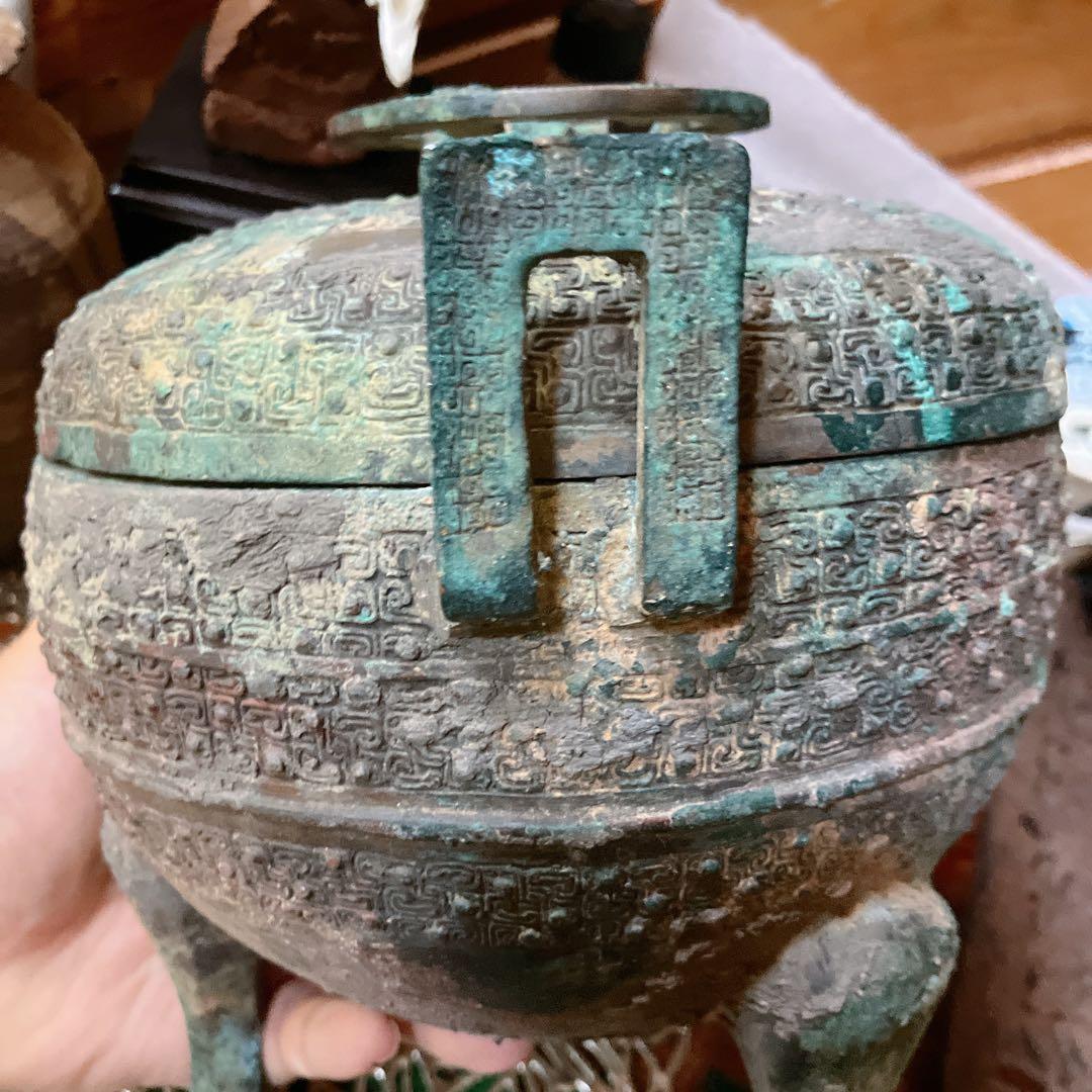 鼎　三足　青銅器　中国　骨董品　戦国時代 軌敦　三足　敦　蓋付 楚