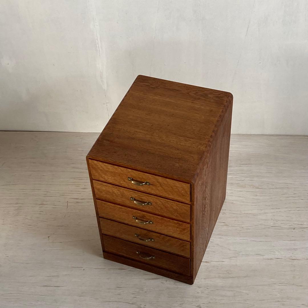 古い楢 無垢材 5杯 あられ組 小引き出し 古道具 古家具