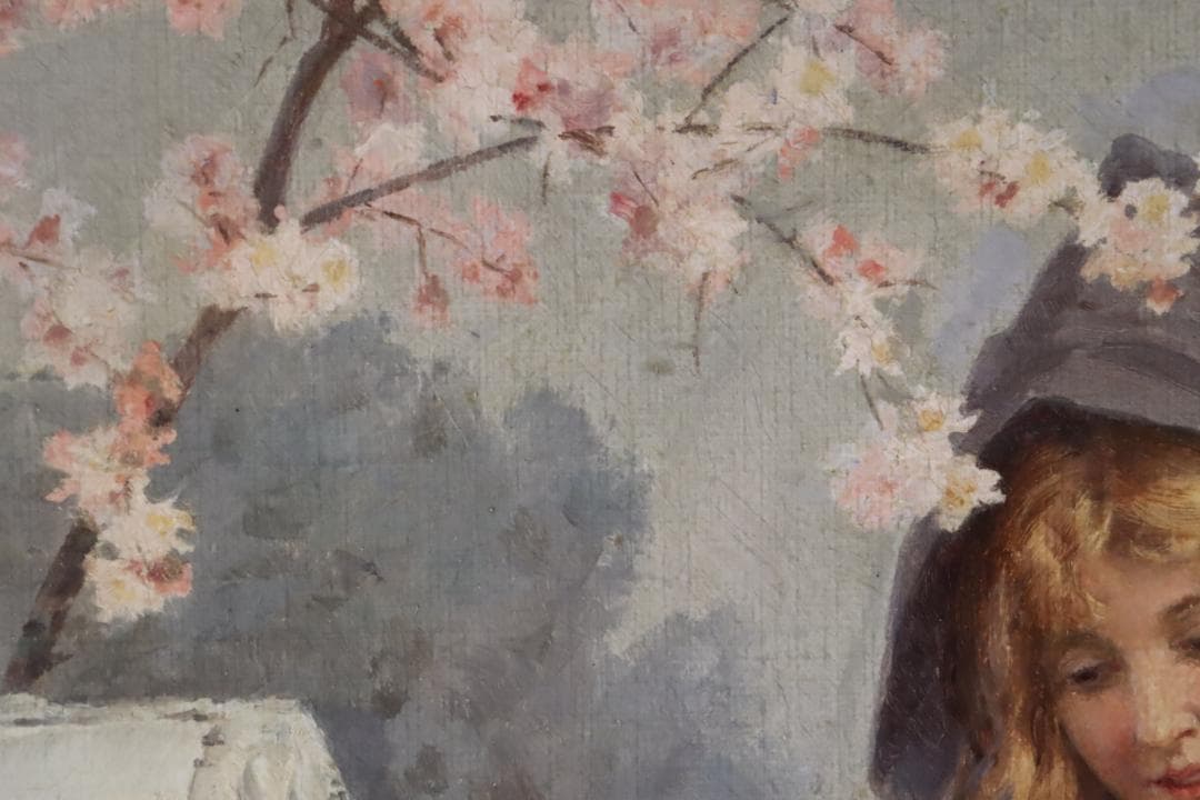 真作保証 西洋美術 ヨーロッパ絵画 「少女と女性」油彩20号 18～19世紀古画