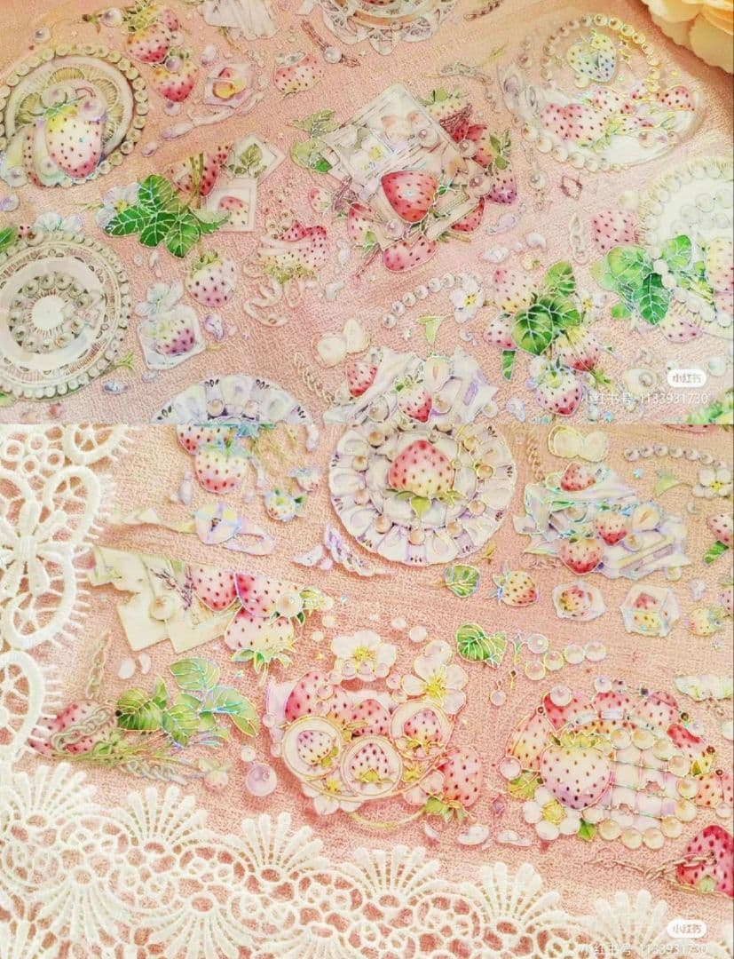 巻売 201★ 海外 マスキングテープ マステ PET 装飾 花 苺 銀ホロ