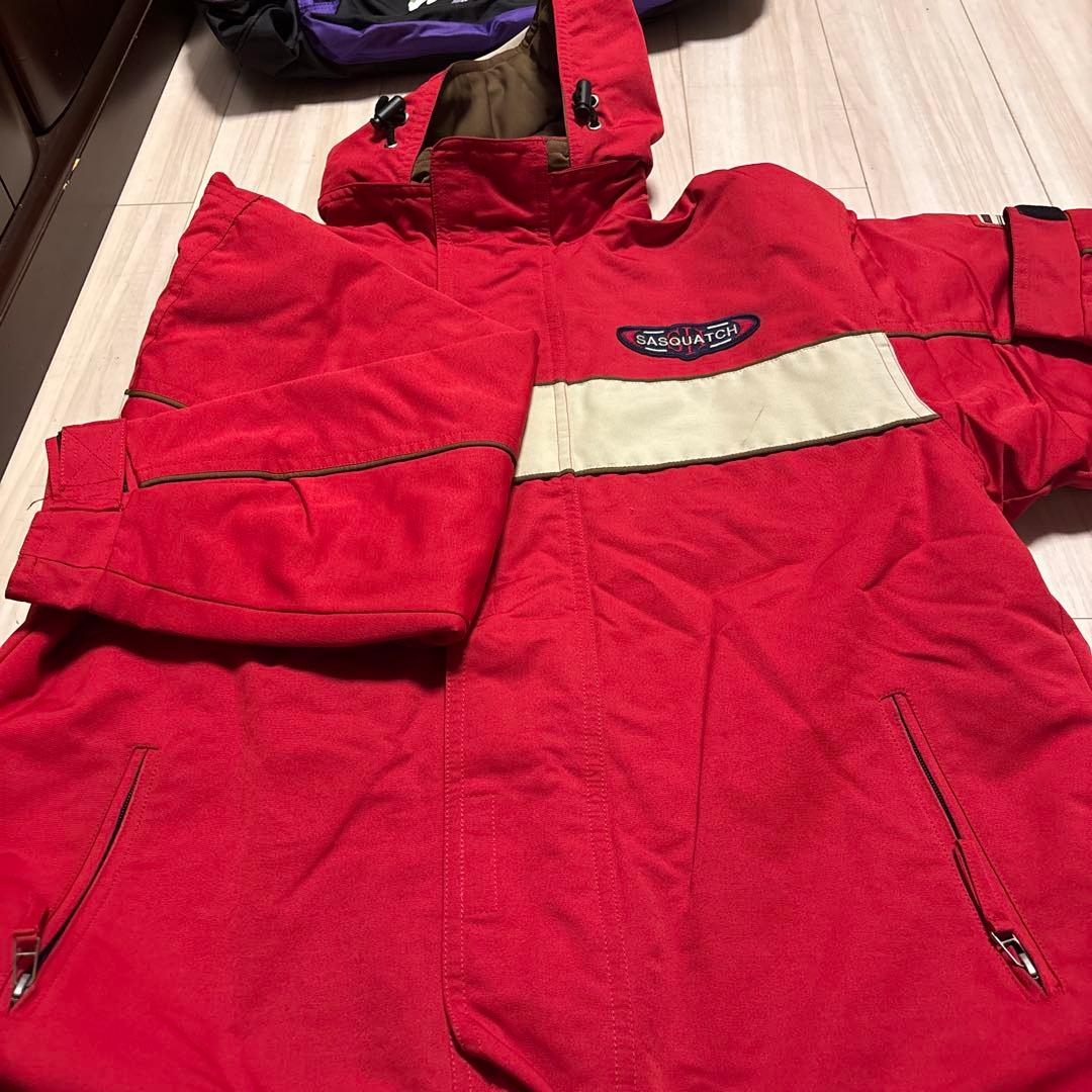 SASQUATCH スキーウェア 赤 ベージュ 手袋付き